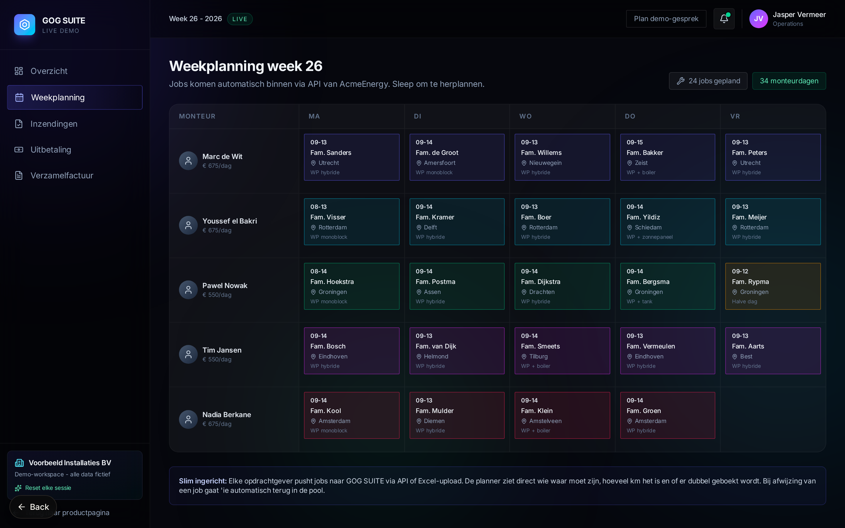 GOG SUITE weekplanning per monteur